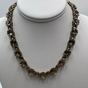 J. Crew Small Large Round Prong Set Topaz Color Rhinestone Statement Necklace